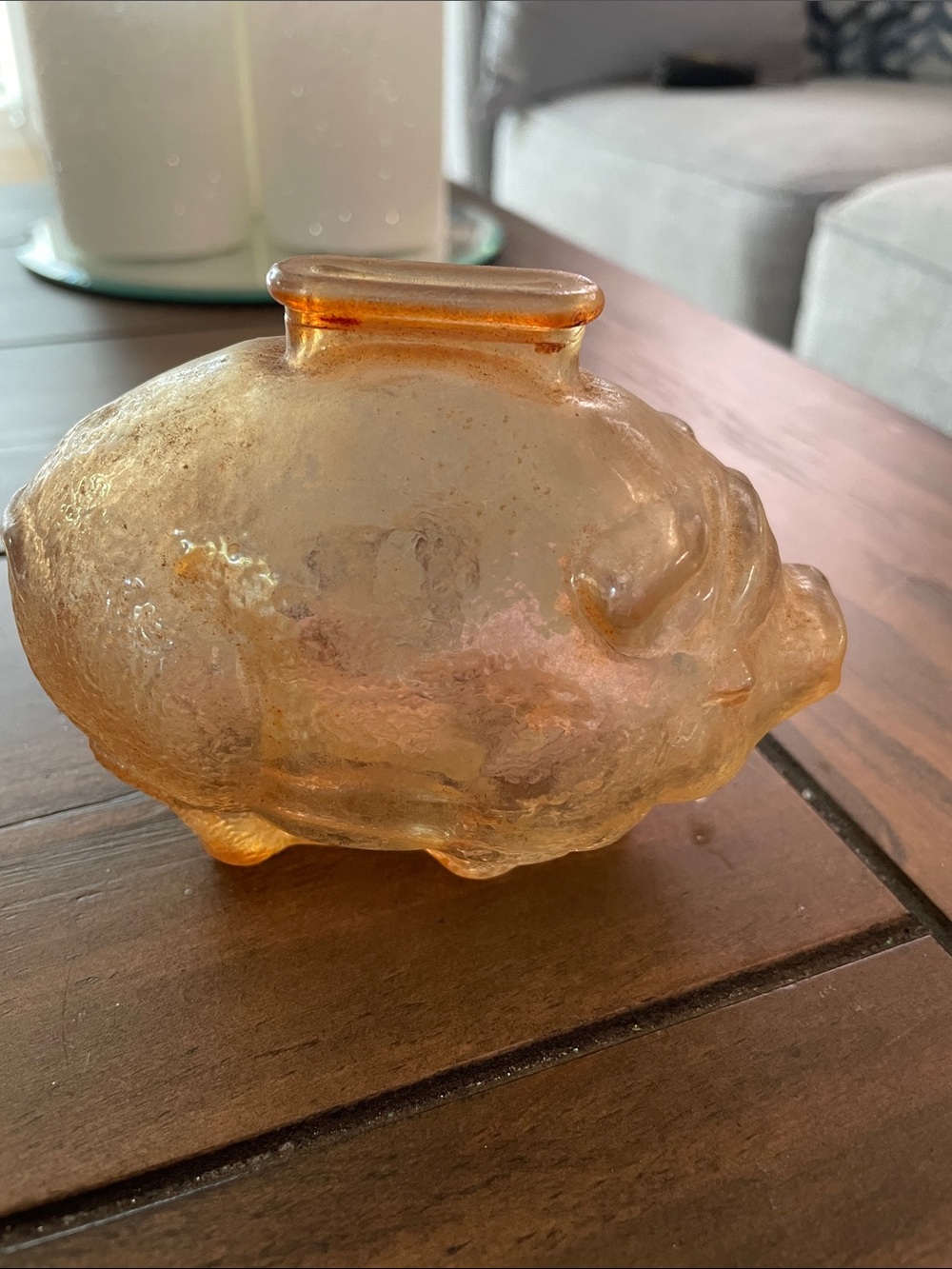 1950s Anchor Hocking Iridescent Carnival Glass Piggy Bank - Textured Finish